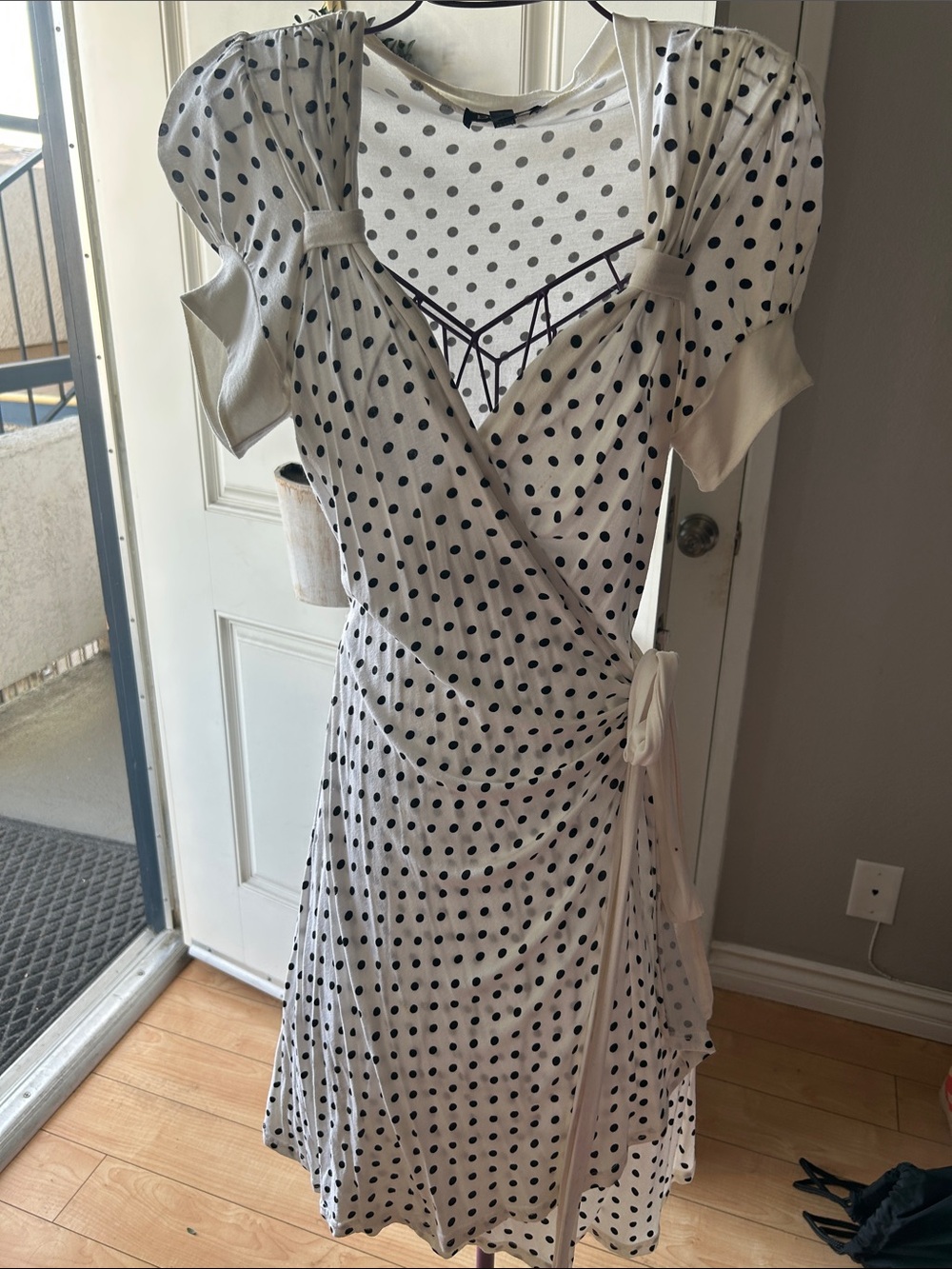 bebe Ivory Midi Dress with Black Polka Dots